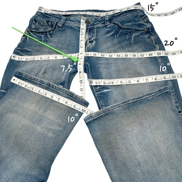 Vintage Y2K Low Rise Flare Jeans 29 Embroidered Studded Grunge Mall Grunge - Picture 7 of 13